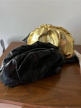 2 Rebecca Minkoff Metallic Ruched Clutches. One Gold one Black.